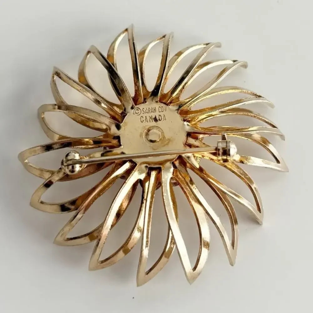 Vintage Sarah Coventry Canada Gold Tone Aurora Borealis Flower Brooch